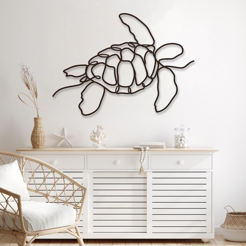Sea Turtle Metal Wall Decor, Sea Turtle Metal Art, Aquatic Decor, Metal Sea Turtle Wall Art, Modern Minimalist Coastal Beach House Decor image 1