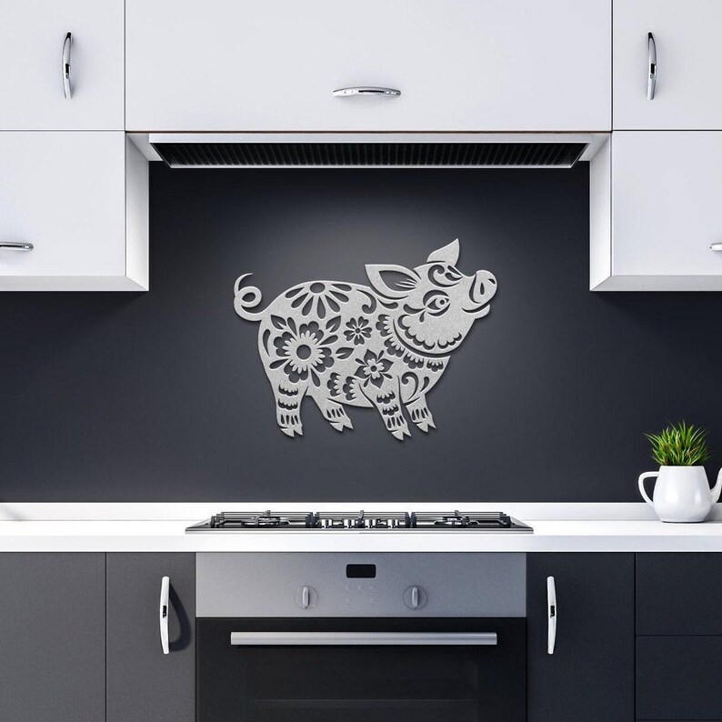 Year of the Pig Chinese Zodiac Metal Wall Art in Papercut Style, Feng Shui Metal Wall Decor for Good Luck, Chinese Lunar New Year Gift image 11