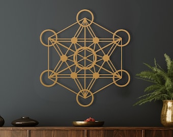 Metatron's Cube Metal Wall Art, Sacred Geometry Symbol Metal Sign, Holistic Healing Energy Meditation Room Decor Wall Hanging Spiritual Gift