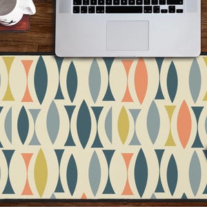 Mid Century Modern Desk Mat, Mid Century Desk Pad, Retro Deskmat, Blue Orange & Lime Green Geometric Mouse Pad, Midcentury Mousepad Deskpad