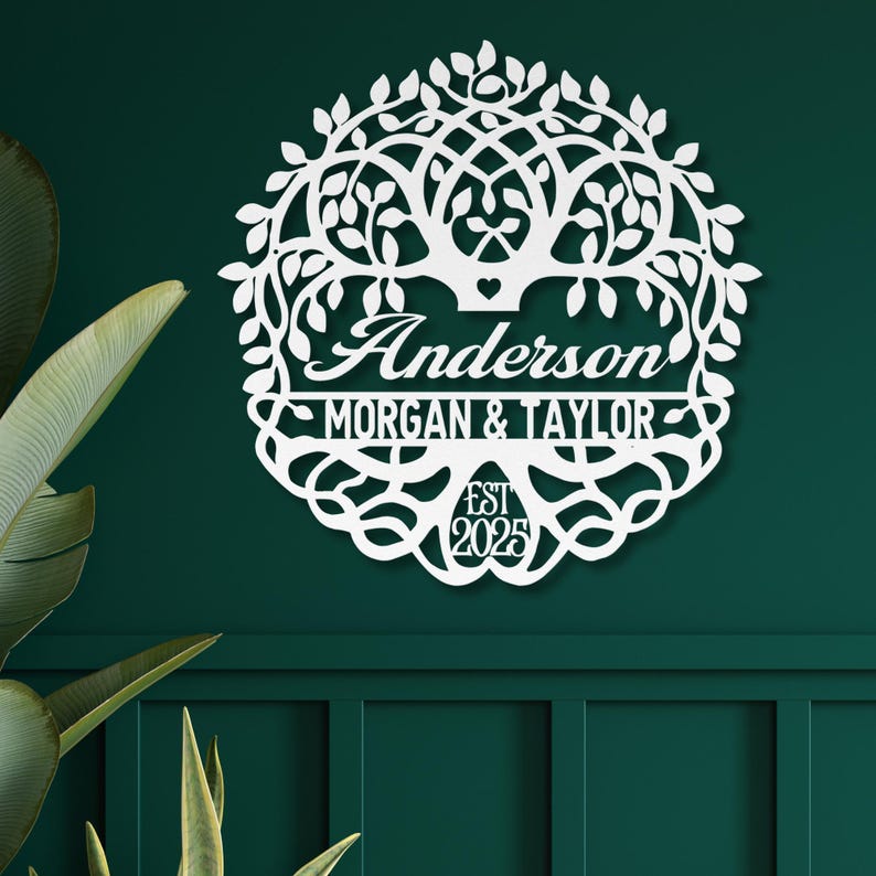 Personalized Wedding Gift for Couple, Metal Established Sign, Custom Marriage Date Sign, Family Tree of Life Metal Wall Art, Metal Name Sign image 11
