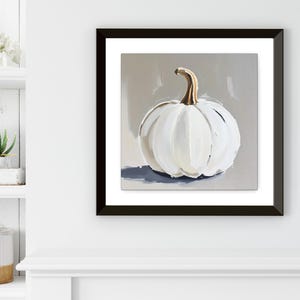 Pintura abstracta de calabaza blanca, decoración de pared otoñal en tonos beige y gris neutros, impresión artística otoñal de estilo rústico moderno, arte minimalista de Halloween en colores apagados imagen 10