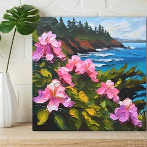 Washington Coast Painting Rhododendron Art on Canvas Wall Art Print, Washington State Flower Landscape Artwork Home Decor Gift image 7