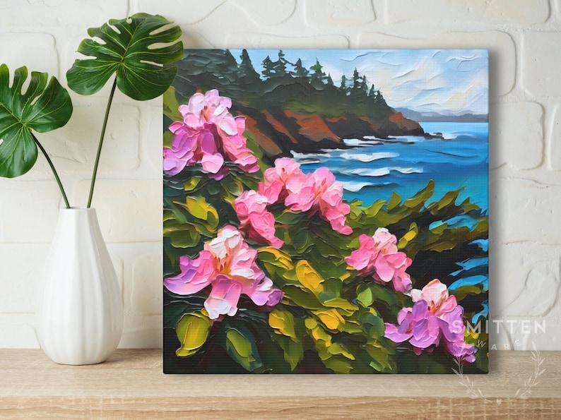 Washington Coast Painting Rhododendron Art on Canvas Wall Art Print, Washington State Flower Landscape Artwork Home Decor Gift image 7