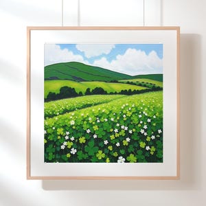 Irish Shamrock Field Landscape Painting, Celtic St. Patrick's Day Decor Artwork, Lush Green Ireland Art Print, Irish Gift Bild 7