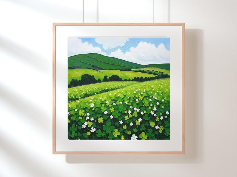 Irish Shamrock Field Landscape Painting, Celtic St. Patrick's Day Decor Artwork, Lush Green Ireland Art Print, Irish Gift Bild 7