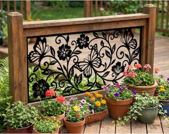 Butterfly Garden Steel Fence Panel Insert • Balcony Deck Privacy Screen • Outdoor Gate Trellis Metal Art • Pergola Patio Yard • Floral Decor