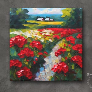 Ohio Art, Canvas Wall Art Print, Countryside Farm Landscape Painting, Red Carnation Ohio State Flower Artwork Home Decor Gift