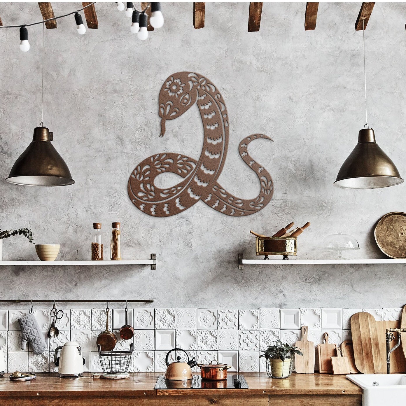 Year of the Snake 2025 Metal Wall Art, Chinese Zodiac Floral