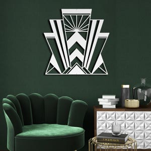 Silver Art Deco Wall Art, Hollywood Regency Decor, Glamorous Geometric Metal Sign, Luxe Entryway Statement Piece, Elegant Home Accent image 12