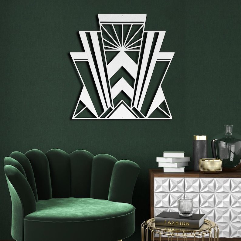 Silver Art Deco Wall Art, Hollywood Regency Decor, Glamorous Geometric Metal Sign, Luxe Entryway Statement Piece, Elegant Home Accent image 12