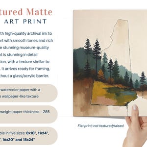 Abstract New Hampshire State Silhouette Wall Art Print, Mountain Pine Tree Forest Landscape Painting, Muted Color Green Blue & Beige Artwork image 3