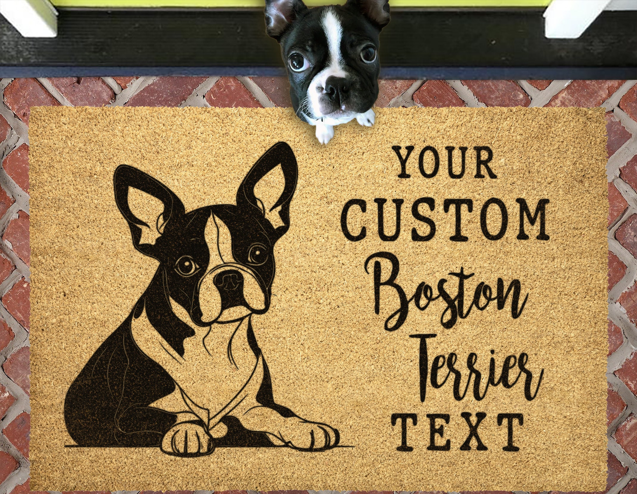 Boston Terrier Doormat: Custom Personalized Welcome Mat Coir
