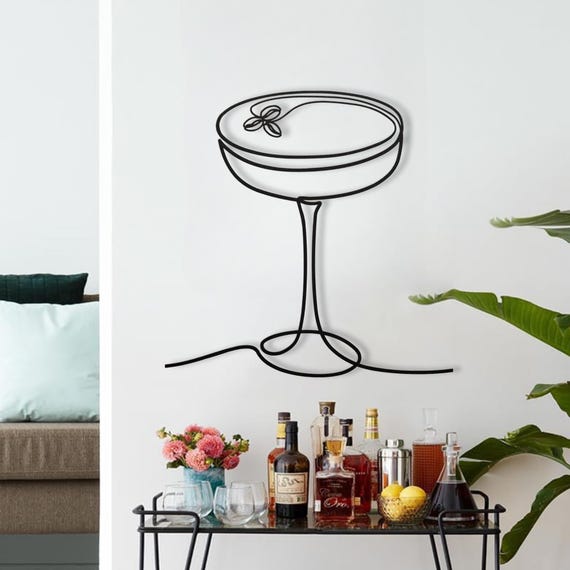 Espresso Martini Wall Art, Metal Cocktail Bar Cart Metal Sign, Vintage Champagne Glass Metal Art, Signature Drink Metal Wall Hanging Decor