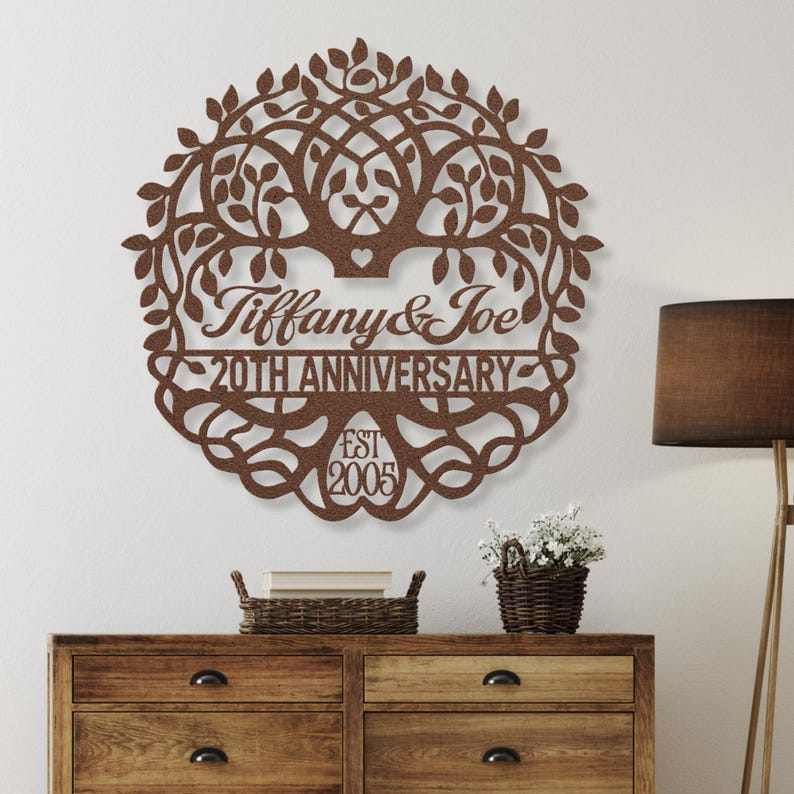 20th Anniversary Gift for Couple, 20 Years Together Family Tree of Life Metal Name Sign Wall Art, China Wedding Anniversary Gift for Him Her image 14