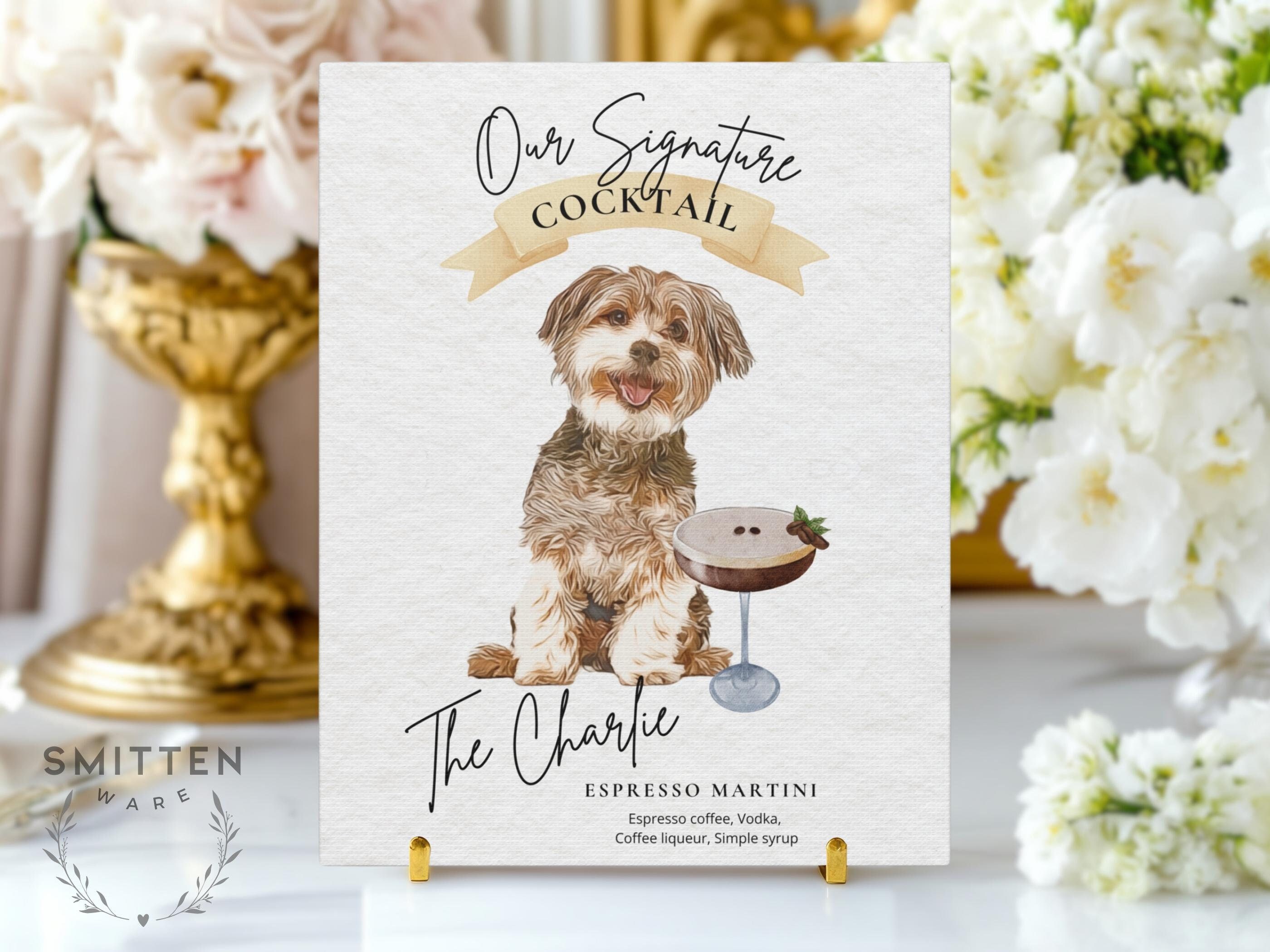 Pet Signature Drink Sign, Dog Cocktail Sign, Wedding Bar Menu, Custom Cat Specialty Cocktail Sign On Poster, Canvas Or Fabric For 1 2 3 Pets