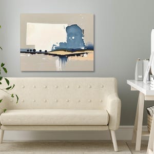 Abstract Nebraska State Silhouette Wall Art Print, Modern Minimalist Landscape Painting In Neutral Blue And Beige Muted Color Artwork Decor image 7