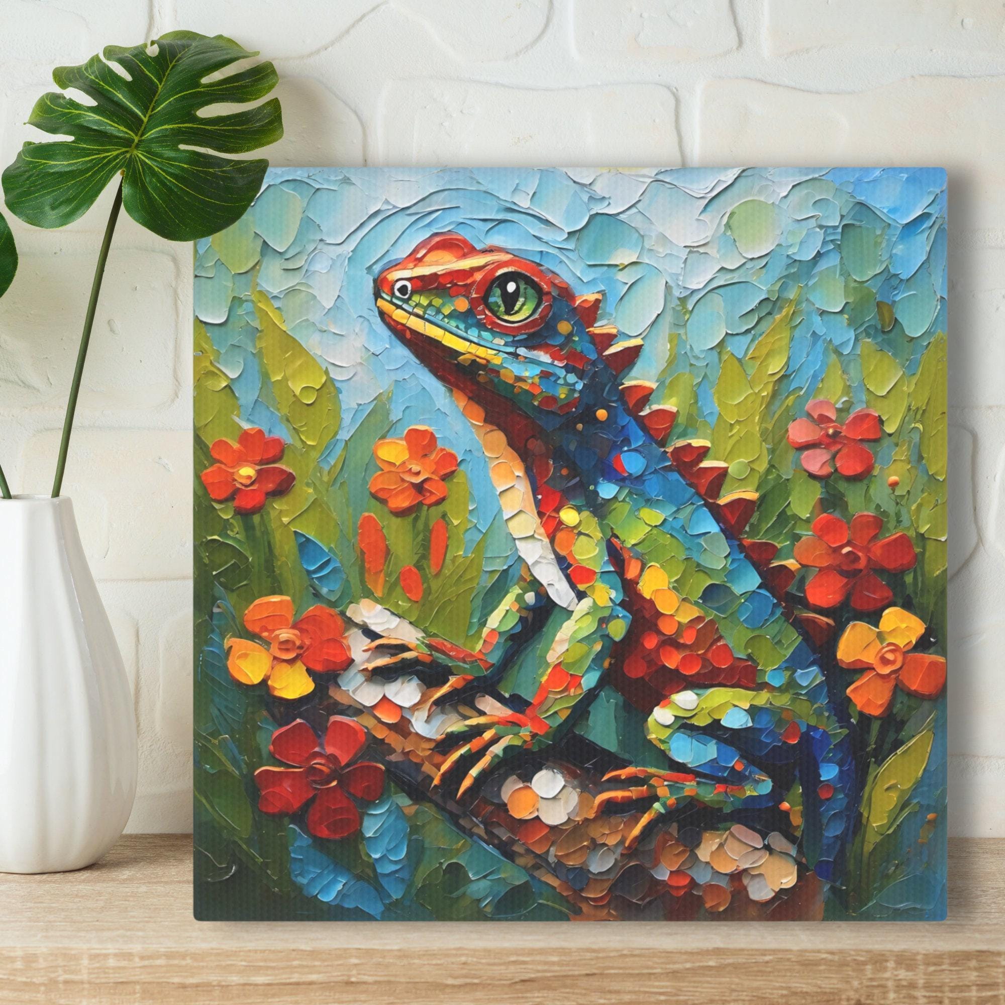 Lizard Art Print • Whimsical Folk Art Painting • Eclectic Wall