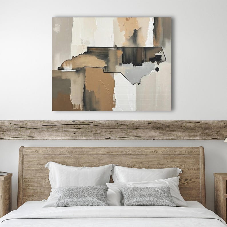 Abstract North Carolina State Silhouette Wall Art Print, Modern Minimalist Painting in Neutral Muted Color Artwork, Brown Beige Gray Decor image 6