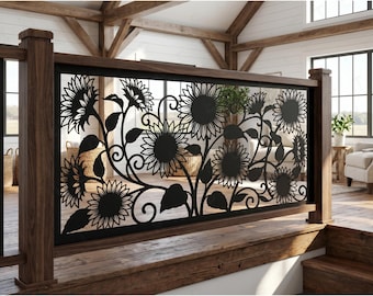 Sunflower Metal Fence Panel • Balcony Deck Railing Insert • Outdoor Privacy Screen • Farmhouse Pergola Patio Yard Gate Art • Floral Steel