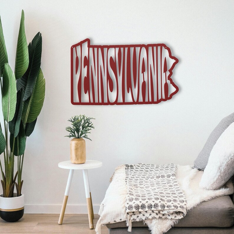 Placa de metal decorativa de parede da Pensilvânia, com o nome do estado da Pensilvânia em formato retrô, grande, para pendurar na parede, ideal para decoração de quarto de estudante e casa. imagem 10