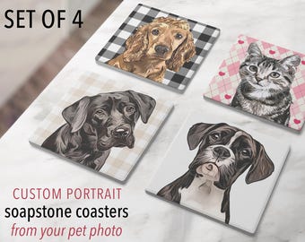 Aangepaste onderzetters voor huisdierportret | Gepersonaliseerde valentijnscadeau hond | Huisdecoratie kattenliefhebber | Leuke drinkgerei met hondengezicht | Cadeau hond moeder