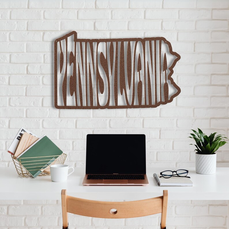 Placa de metal decorativa de parede da Pensilvânia, com o nome do estado da Pensilvânia em formato retrô, grande, para pendurar na parede, ideal para decoração de quarto de estudante e casa. imagem 3