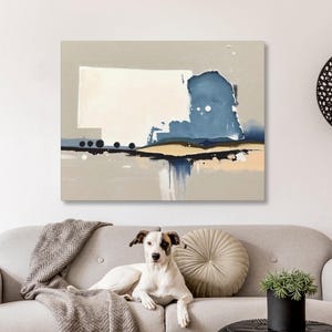 Abstract Nebraska State Silhouette Wall Art Print, Modern Minimalist Landscape Painting In Neutral Blue And Beige Muted Color Artwork Decor image 5