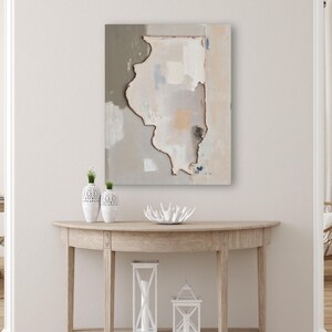 Abstract Illinois State Silhouette Wall Art Print, Modern Minimalist Textured Painting In Neutral Muted Color Artwork, Dusty Pink Gray Decor image 7