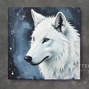 Dire Wolf Art Print, Wolf Canvas Art, Giclee Square Wolf Wall Art, Original Blue and White Wolf Painting, Dire Wolf Artwork, Dire Wolf Gift