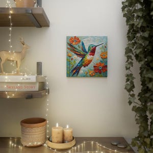 Hummingbird Art Print • Whimsical Folk Art Painting • Eclectic Wall Decor • Bird & Flowers • Framed Canvas Poster Gift for Hummingbird Lover image 6