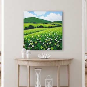 Irish Shamrock Field Landscape Painting, Celtic St. Patrick's Day Decor Artwork, Lush Green Ireland Art Print, Irish Gift Bild 5
