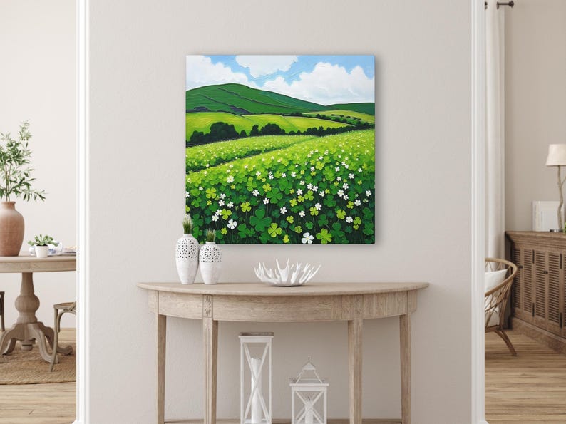 Irish Shamrock Field Landscape Painting, Celtic St. Patrick's Day Decor Artwork, Lush Green Ireland Art Print, Irish Gift Bild 5