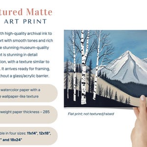 Birch Tree Painting, Minimalistic Abstract Mountain Landscape Wall Art, Blue White Gray Oil Painting Canvas Art Print, Modern Nature Artwork image 3