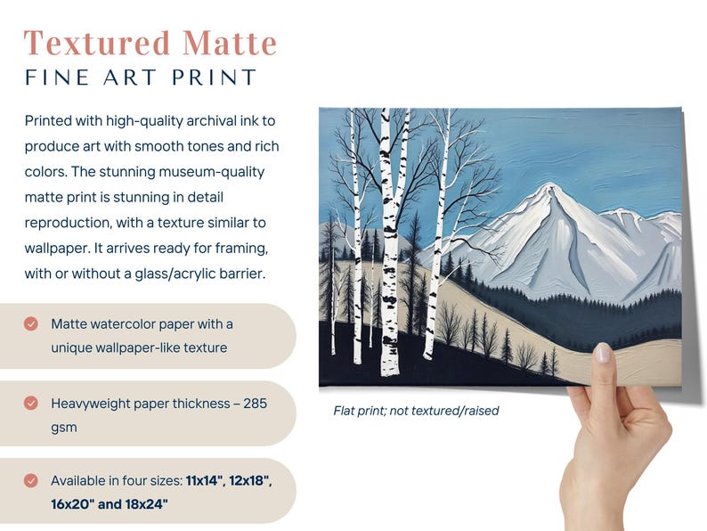 Birch Tree Painting, Minimalistic Abstract Mountain Landscape Wall Art, Blue White Gray Oil Painting Canvas Art Print, Modern Nature Artwork image 3