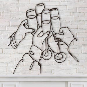 Metal Bar Wall Art, Cheers Bar Cart Decor, Champagne Wall Art, Minimalist Wine Bar Sign, Line Art Wall Hanging Decor, Champagne Themed Gifts