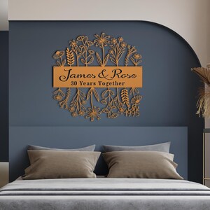 30th Wedding Anniversary Gift for Parents, 30 Years Together Wildflower Metal Name Sign Wall Art, Custom Flower Anniversary Gift for Husband image 13