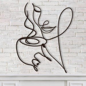 Metal Coffee Bar Sign, Coffee Drinker Metal Wall Art, Metal Woman Line Art Drawing, Metal Minimalist Wall Hanging Decor, Coffee Gifts