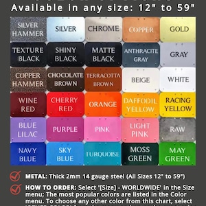 The image is a colorful selection of various paint colors available in different sizes, ranging from 12" to 59" in inches.