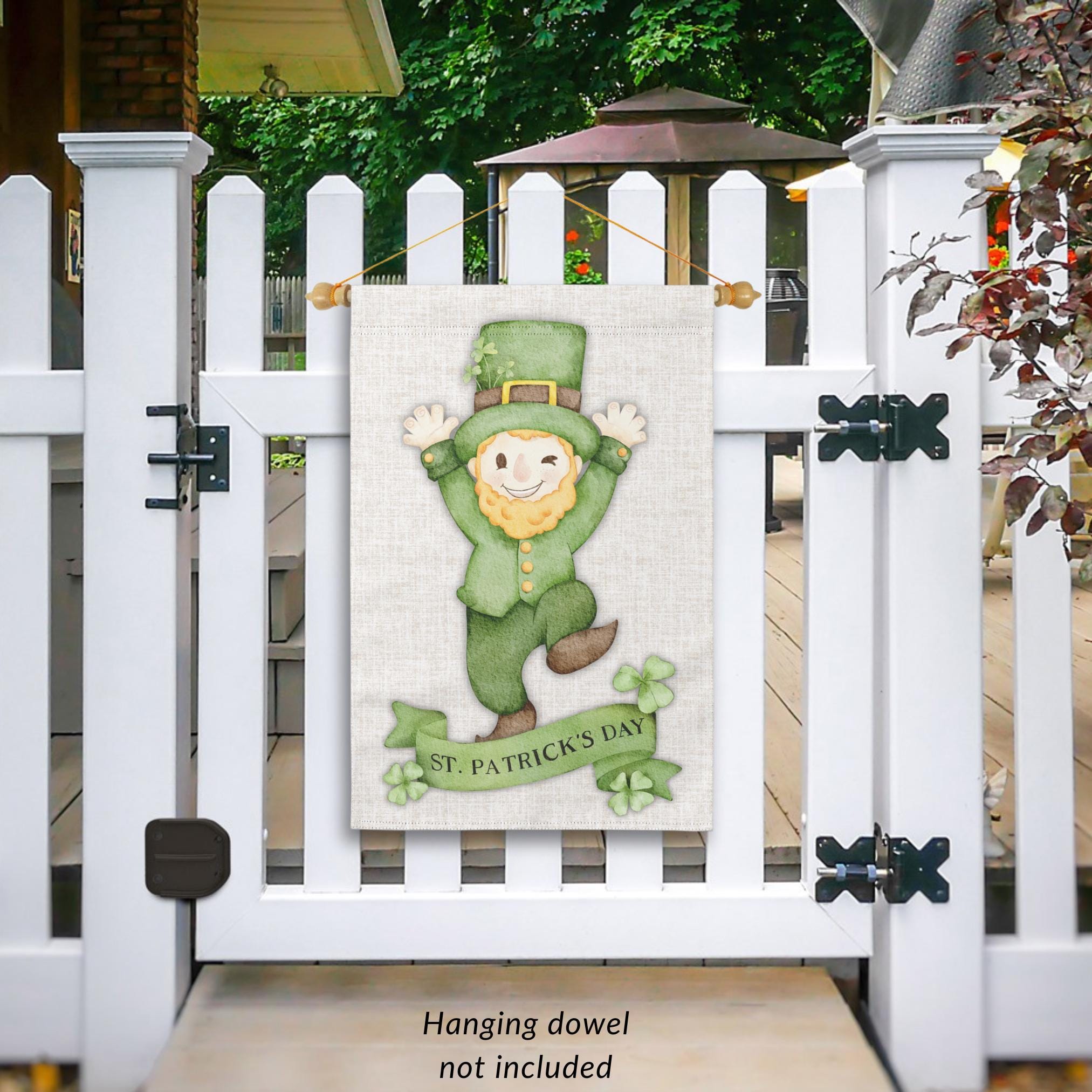 EKORESS St. Patricks Day Gartenflagge - Irischer Kobold Mit Kleeblättern, Outdoor-Dekoration, 30,5x45,7 Cm