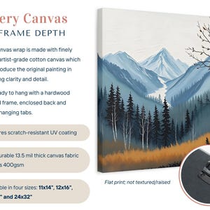 Birch Tree Painting, Neutral Mountain Landscape Art Print, Muted Blue Green Forest River Valley Nature Scene Wall Art, Fall Home Wall Decor Bild 2