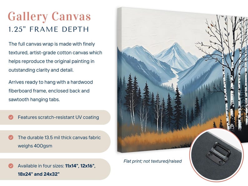 Birch Tree Painting, Neutral Mountain Landscape Art Print, Muted Blue Green Forest River Valley Nature Scene Wall Art, Fall Home Wall Decor Bild 2