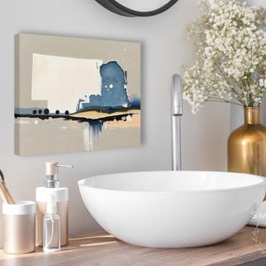 Abstract Nebraska State Silhouette Wall Art Print, Modern Minimalist Landscape Painting In Neutral Blue And Beige Muted Color Artwork Decor image 9