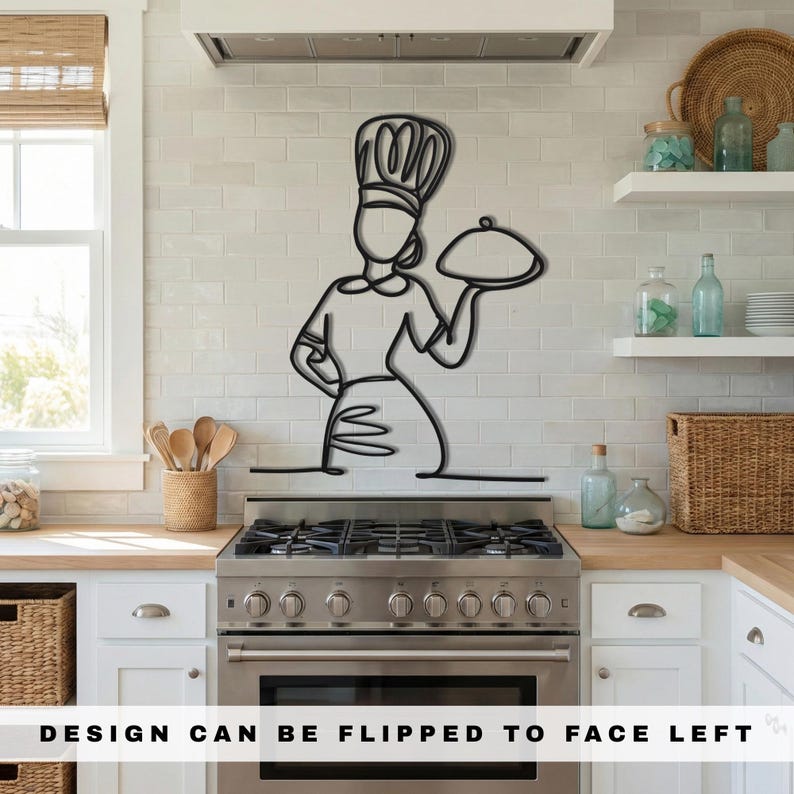Personalized Woman Chef Sign • Custom Kitchen Name Art • Bon Appetit Decor • Cooking Gift for Mom • Metal Line Art • Culinary School Gift image 5