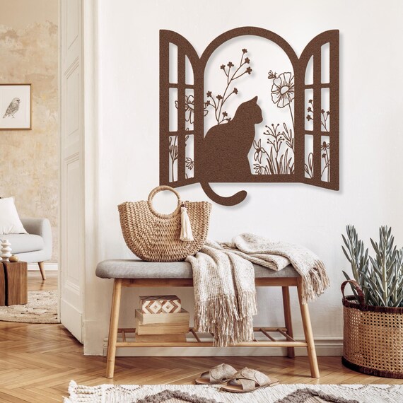 DEKADRON Metal Wall Decor, Tree Cat,Home Decoration,Wall Sign,Metal Wall Art,Interior Decoration,Indoor Outdoor Hangings,Minimalist Art,Line Art (*39