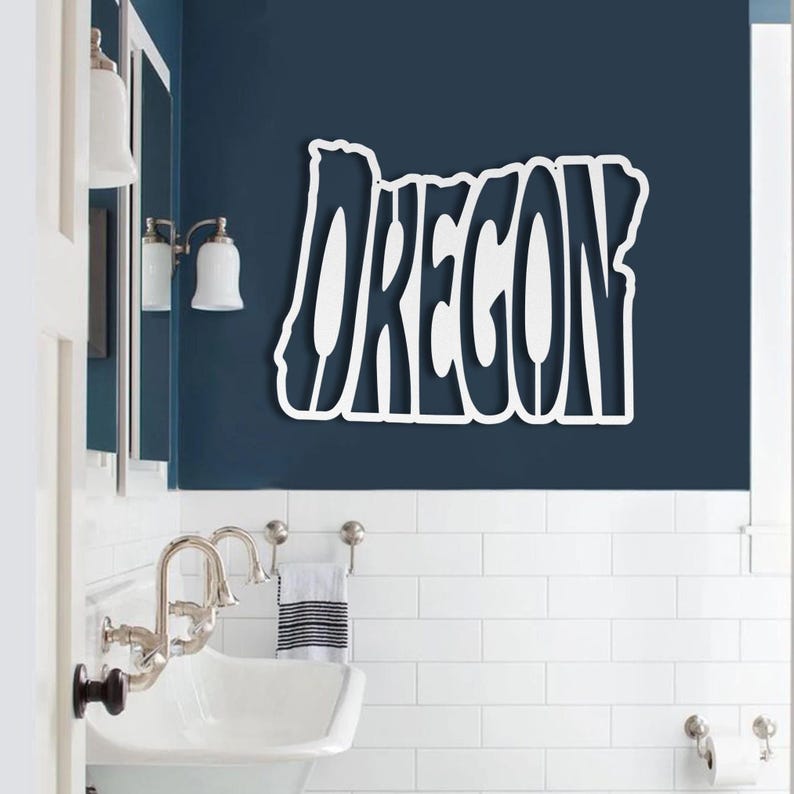 Oregon Wall Art Metal Sign, Retro Oregon State Shaped Silhouette Name Outline Large Wall Hanging, University Dorm Room & Home Decor Gift image 1