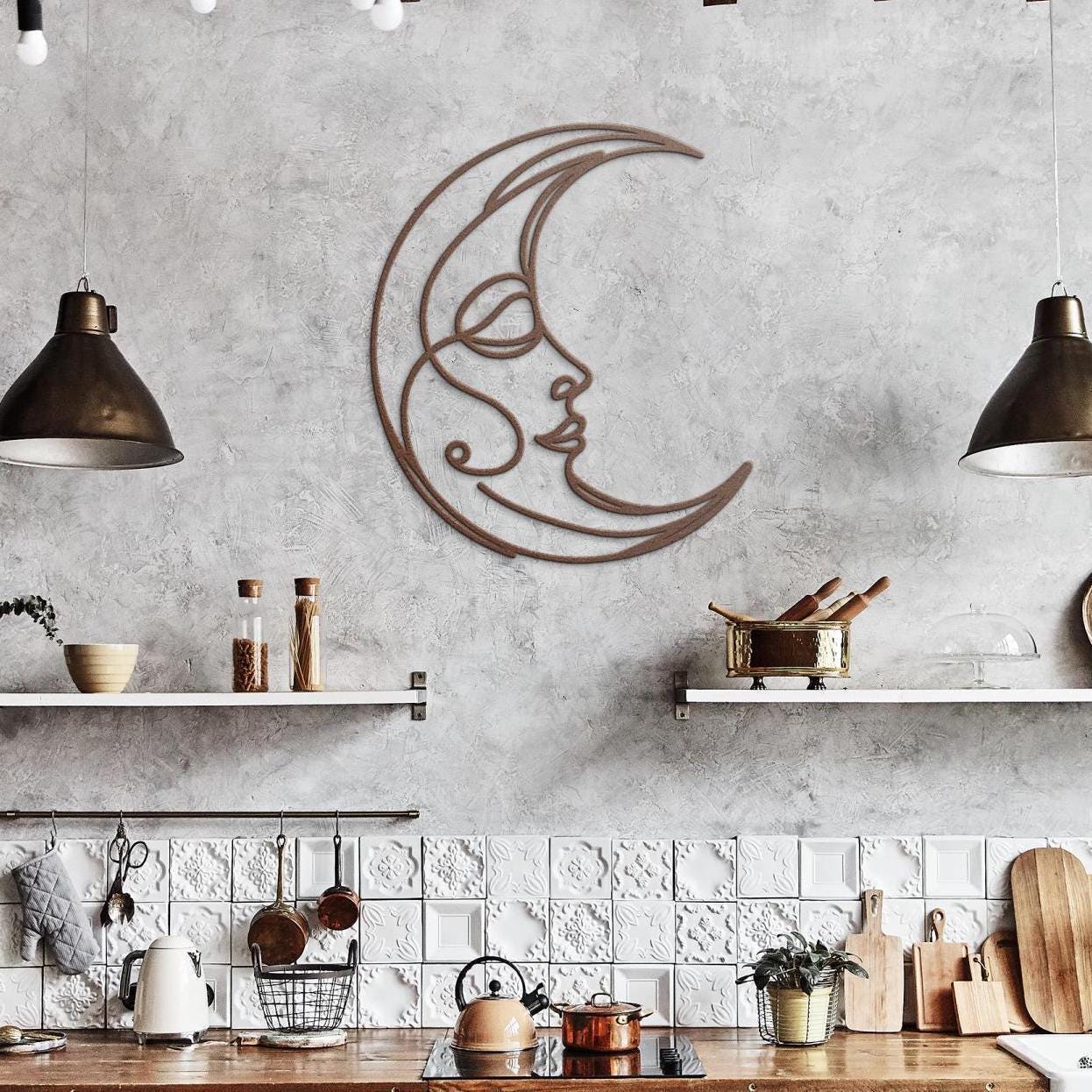 Metal Work Moon Metal Crescent Moon Face Wall Art, Metal Moon Wall Hanging, Minimalist ...