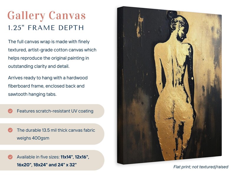 Pintura abstracta de figura femenina, retrato de espaldas, impresión artística de pared con silueta femenina, decoración moderna contemporánea en dorado y negro para el hogar. imagen 2