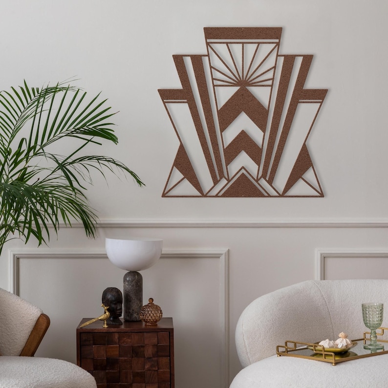 Silver Art Deco Wall Art, Hollywood Regency Decor, Glamorous Geometric Metal Sign, Luxe Entryway Statement Piece, Elegant Home Accent image 2
