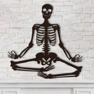 Meditating Skeleton Metal Sign, Yoga Meditation Skeleton in Lotus Pose Metal Wall Art, Halloween Metal Wall Decoration, Zen Skeleton Decor